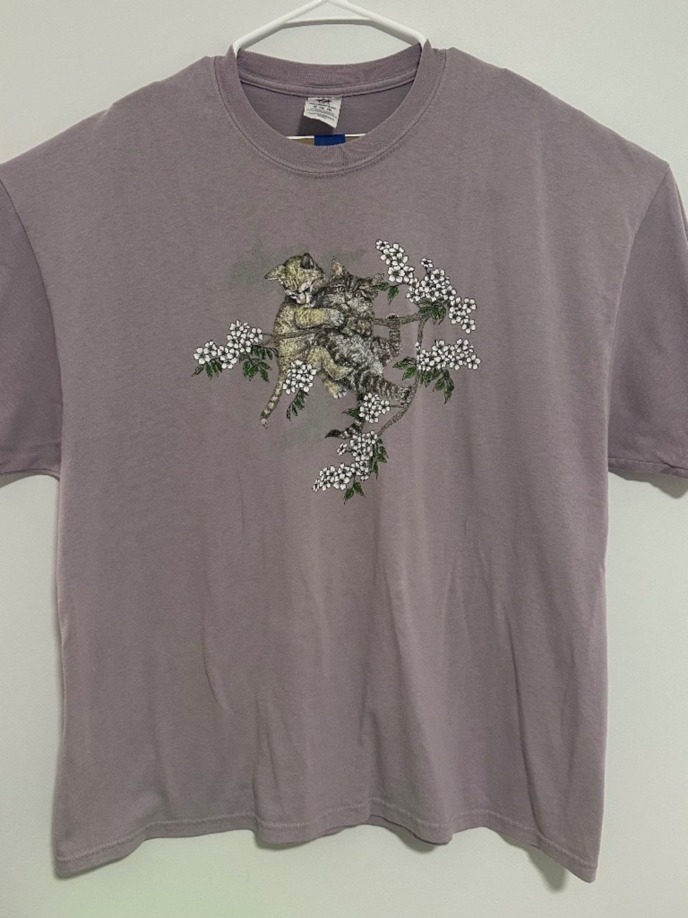 Kittens & Flowers Animal Graphic Print T-Shirt 2XL Purple Y2K Short Sleeve